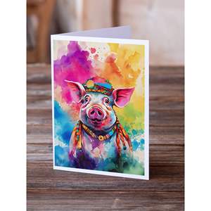Whimsical A7 Size <b>5x7</b> Pack of 8 NEW Hippie Animal Pig Blank Note Cards with <b>Envelopes</b> Greeting Cards - Product Image 2