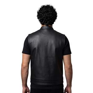 <b>Men's</b> <b>Black</b> Genuine Leather Casual Lace Spring Moto <b>Vest</b> Zipper Closure Plus Size Regular Fit Solid Color Outerwear - Product Image 6