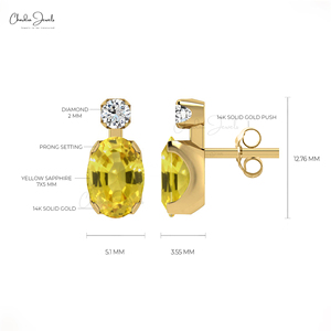 Nuevos Aretes de Zafiro Amarillo de 7x5mm con Engaste de Puntas y Diamantes en Oro Fino de 14k, Productos al por Mayor en Lotes - Product Image 4