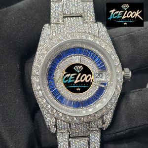 ICE LOOK JEWELERY นาฬิกาข้อมือสแตนเลสสตีลสุดหรูสำหรับผู้ชาย 40 มม. คริสตัลแซฟไฟร์ อะนาล็อก ควอตซ์ หน้าปัดสีน้ำเงิน สายขนาด 20 มม. - Product Image 1