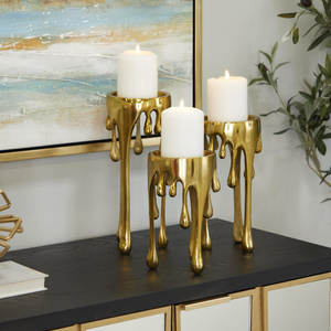 Melting Style Gold Candle Holder Stand For Home Decor Creative <b>Table</b> Centerpiece Display Shelf Or Console <b>Table</b> Accent - Product Image 2