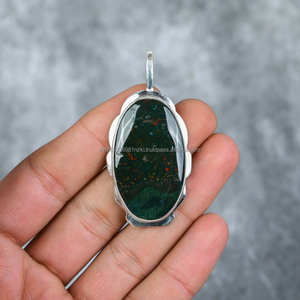 จี้เงินแท้ 925 ชุบทองคำขาว งานแฮนด์เมด สไตล์โบฮีเมียน ประดับพลอยบลัดสโตน สำหรับสร้อยคอหมั้นผู้หญิง - Product Image 1