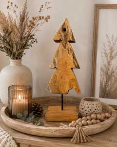 Décoration de Noël en bois pour table, artisanat rustique fait main, thème végétal, forme triangulaire, pour la maison en hiver - Product Image 1