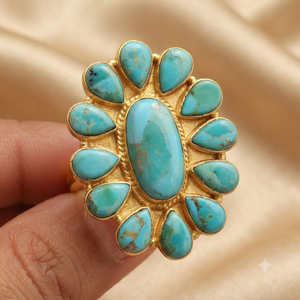 Mohave <b>Turquoise</b> Gemstone <b>Ring</b> 925 Silver Bezel Setting Bohemian Style Unisex Everyday Wear Gold Plated And Rose Gold Plated - Product Image 2