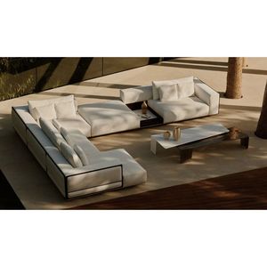 Ensemble de salon de jardin moderne en sectionnel, canapé rembourré avec coussins pour terrasse de villa - Product Image 1