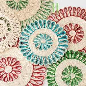 แผ่นรองจานลายดอกไม้แนวชนบทแผ่นรองจานหญ้าทะเลหอยเชลล์แผ่นรองจานลายโบโฮเสื่อปูโต๊ะแบบทำมือเสื่อธรรมชาติสำหรับบ้านไร่ - Product Image 5