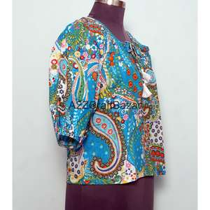 Robes décontractées pour femmes, 100% coton, faites à la main, style bureau, mini, manches longues, col rond, imprimé floral, modernes, amples, écologiques, printemps - Product Image 4