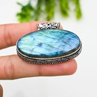 Pendentif en labradorite bleue, fait main, argent sterling, bijoux vintage bohème