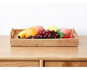 Plateau de service rectangulaire élégant en rotin avec poignées, idéal pour le petit-déjeuner au lit, les soirées à l'école de cuisine ou les dîners. - Product Image 6