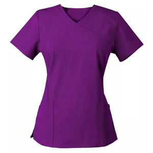Conjunto de Blusa Médica para Mujer GLOWING NEON INDUSTRY, Cuello en V, Manga Corta, Tela de Rayón Tejida, Sin Costuras, Uniforme de Hospital - Product Image 2