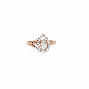 Anillo de Compromiso de Oro Rosa de 14K con Diamante Corte Pera y Halo para Mujer, Regalo para Boda, Joyería Fina con Acabado Pulido - Product Image 1