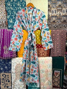 Boho Printed Cotton Kimono Dress Womans Long Night Wear Maxi Kaftan casual Wear <b>Cardigan</b> for Holidays Vacations Sustain - Product Image 4