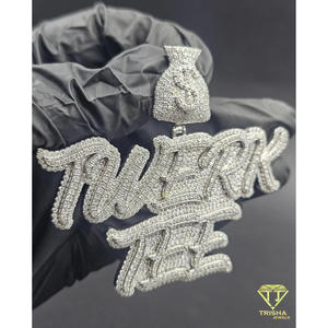 Pendentif personnalisé « TWERK TEE » serti de diamants Moissanite, collier Hip Hop, bijoux brillants, cadeau pour homme et femme - Product Image 2