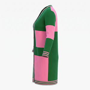 Women <b>Long</b> Sleeve Color Blocked <b>Cardigan</b> Rib Knit Open Front Casual Full <b>Length</b> Green Pink Acrylic Material Anti-Pilling - Product Image 4