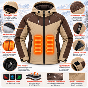 เสื้อแจ็คเก็ตผ้าใบสำหรับกิจกรรมกลางแจ้ง พร้อมระบบทำความร้อนด้วย USB ใช้พลังงานจากแบตเตอรี่ สำหรับฤดูหนาว เหมาะสำหรับทั้งชายและหญิง ควบคุมอุณหภูมิได้อย่างชาญฉลาด ผลิตตามสั่ง - Product Image 6
