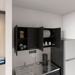 Armadio da Cucina Stockton Nero Wengue Rettangolare con Quattro Ante a Battente - Product Image 5