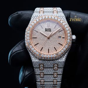 Montre de luxe bicolore en moissanite et diamants, unisexe, en acier inoxydable, mouvement mécanique ETA, 41 mm, étanche 10 bars, style hip-hop personnalisé - Product Image 3