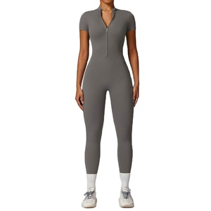 Ultra Soft Training Jumpsuit For Women <b>ZIP</b> <b>Up</b> Turtle Neck Bodysuit One Piece Gym Fitness Workout Compression <b>Playsuit</b> - Product Image 3