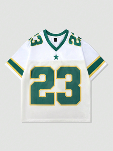 Maillot de football américain personnalisé blanc et vert 23, col en V, manches courtes, unisexe, respirant, imprimé numériquement, uniforme d'équipe cousu - Product Image 1