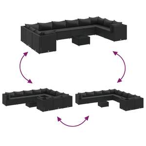 Ensemble de canapés de patio en rotin PE noir avec structure en acier thermolaqué et verre trempé pour la décoration de jardin - Product Image 6