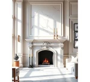 Elegante chimenea de mármol blanco chimenea de piedra de lujo de alta calidad azulejos de piedra tallada personalizados para Interior del hogar - Product Image 2