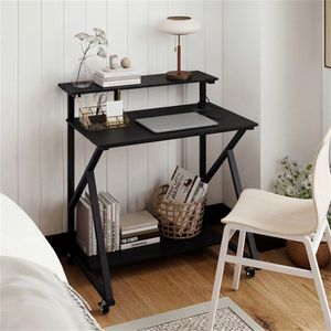 32\" Black Rolling Mobile Office <b>Desk</b> with Monitor Stand & Power Strip <b>Computer</b> <b>Desks</b> - Product Image 6