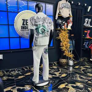 Men's Streetwear Tracksuit Set Hooded Short Sleeve Acid Wash Printed Cotton Sweatshirt Drawstring Pants Full Length Regular Fit - Product Image 5