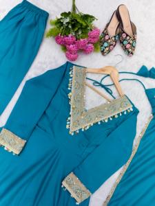 ชุดวังไหมสีฟ้าครามพร้อมเลื่อมและ dupatta - Product Image 5
