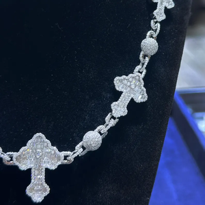 Luxury Moissanite Cross Link <b>Necklace</b> for Women Iced Out Silver Tone <b>Statement</b> Jewelry Elegant Party Chain Fashion Accessory Set - Product Image 3