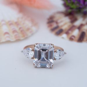 S925 Sterling <b>Silver</b> Moissanite <b>Ring</b> 1/2/3/4/5/10ct GRA Certified <b>Emerald</b> Cut High Quality Wedding Engagement <b>Ring</b> for Women - Product Image 1