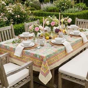 Reshma Sea Green Gud Hand Block Printed Cotton Tablecloth 180x270cm Handmade Premium Dining <b>Table</b> Cover Home Decor Gift - Product Image 3