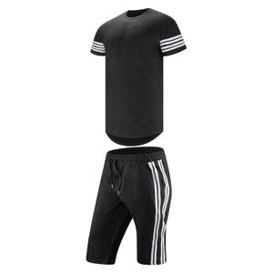 ชุดเสื้อยืดและกางเกงขาสั้นผ้าฝ้ายโอเวอร์ไซส์สำหรับผู้ชายผ้าคอตตอนใส่สบาย2ชิ้น - Product Image 1