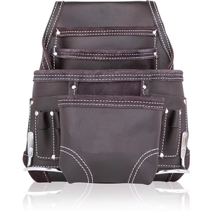 Heavy Duty <b>Leather</b> <b>Tool</b> Belt With Multiple Pockets And Metal Clips Black - Product Image 5