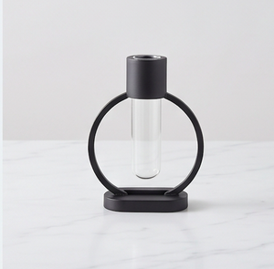 Modern <b>Black</b> Metal Ring <b>Vase</b> With Glass Tube For For Indoor Decoration Tabletop Accent And Fresh Floral Arrangement - Product Image 1