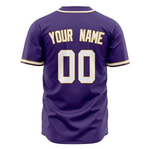 Maillot de baseball violet personnalisé avec bordure dorée, impression par sublimation, nom de l'équipe, 00, boutonné, manches courtes, pour adultes, hommes, coupe classique - Product Image 4
