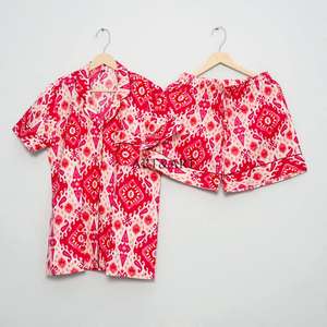 Conjunto de Pijama Corto de Algodón 100% Puro, Elegante, Clásico, Estampado Digital, Ligero, Lavable a Máquina, con Bolsillos, Suave, para Vacaciones de Verano - Product Image 2