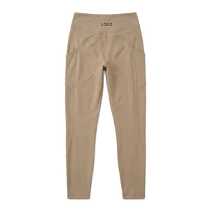 Camel Color <b>Leggings</b> <b>with</b> <b>Pocket</b> High Waist Full Length Knitted Spandex Polyester Breathable Quick Dry Women's Activewear - Product Image 2
