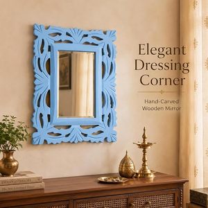 Blue Retro Vintage Ornate Frame Wall <b>Mirror</b> 4mm Thick Handcrafted Glass for Bathroom & Bedroom <b>Hanging</b> Vanity Decor - Product Image 4