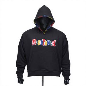 Sudadera con Capucha Personalizada al por Mayor, Bordada en Chenilla, Color Sólido, para Hombre, Negra, 100% Algodón, Felpa, Corte Regular, Informal, Invierno - Product Image 1