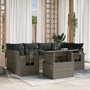 Conjunto de Sofá de Jardín de Ratán PE Gris con Reposabrazos Ajustables Grandes, Cómodo y Elegante - Product Image 1