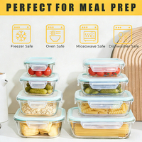 Conteneur alimentaire carré en verre, hermétique, sans BPA, écologique, pour conserver la fraîcheur, compatible micro-ondes, lot de 8, vente en gros