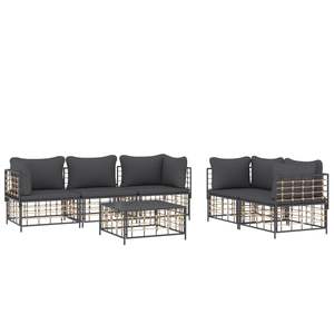 Anthracite Poly Rattan <b>6</b>-<b>Piece</b> <b>Patio</b> Lounge <b>Set</b> with Cushions Garden <b>Sets</b> - Product Image 3