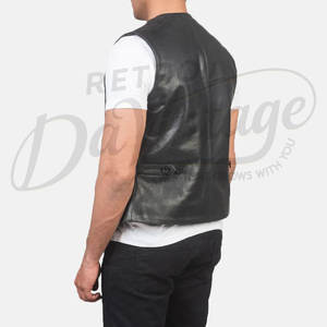 Gilet de motard personnalisé pour homme en cuir véritable noir, coupe ajustée, veste sans manches avec ceinture, multi-poches, style punk - Product Image 2