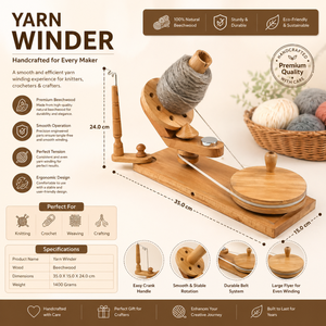 Enrouleur de fil en bois de hêtre |   Enrouleur de pelotes de laine en bois artisanal pour le tricot et le crochet – Outil durable et lisse pour un enroulement rapide, idéal pour les loisirs créatifs - Product Image 4