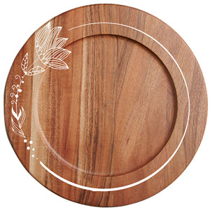 Assiette de présentation décorative en bois d'acacia massif de qualité supérieure, motif feuille élégant incrusté, base d'assiette en bois pour restaurant et événements de restauration - Product Image 2