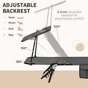 Set di 2 Sdraio da Piscina Grigio Scuro con Schienale Reclinabile e Parasole, Design Pieghevole, Telaio in Acciaio - Lettini Prendisole Premium - Product Image 4