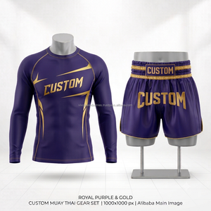 Conjunto de Boxeo de 2 Piezas con Logotipo Personalizado, Rashguard de Compresión de Lujo Transpirable, Pantalones Cortos de Poliéster sin Costuras con Bordado de Alta Calidad - Product Image 2