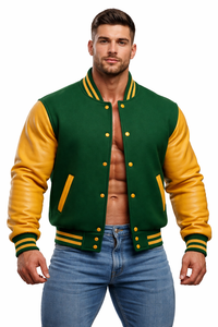 Chaqueta Bomber Verde Dorada Personalizable, Estilo Universitario Unisex, Parte Delantera Impermeable, Ecológica, para Clubes y Equipos, Personalización de Marca - Product Image 3