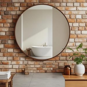 Round Shatterproof Matte <b>Black</b> Aluminium Frame Modern Bathroom Vanity Wall <b>Mirror</b> - Product Image 2