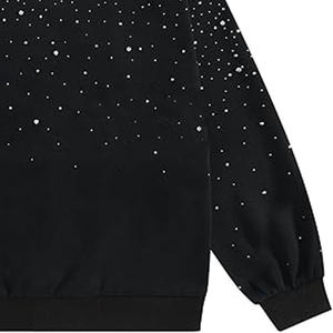 2026 Trending Rhinestone Hoodie Oversized Unisex Streetwear <b>Black</b> Crystal Pullover Hooded Sweatshirt Heavyweight <b>Fleece</b> Hoodie - Product Image 5